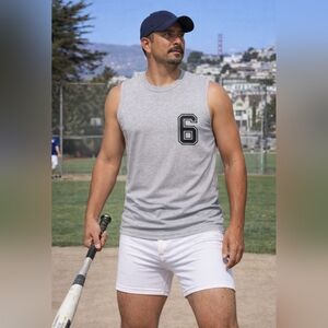 Number Six Team Gray & Black #6 Tank Top Men's Size Medium - Sport Muscle Shirt